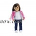 18 Inch Doll Clothes | Gorgeous Varsity School Jacket Basics Outfit with Blue Stretch Skinny Jeans and Long Sleeved T-Shirt | Fits American Girl Dolls   